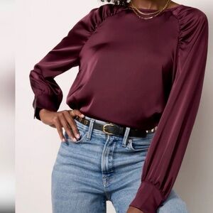 Evereve Deep Burgundy Alisha  Satin Blouse